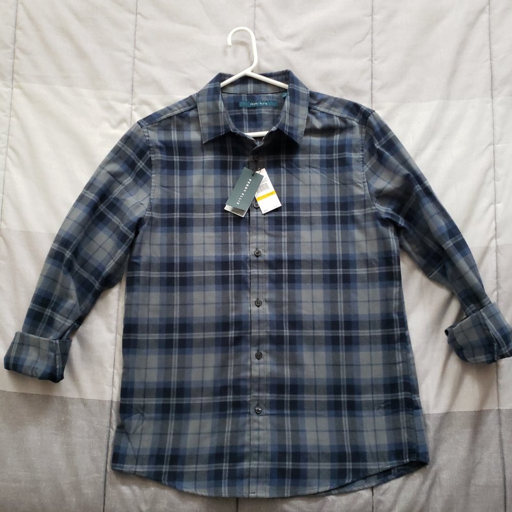 Perry Ellis Untucked Shirt Dark Sapphire Mens Medium Flannel Shirt $79MSRP - Picture 2 of 6